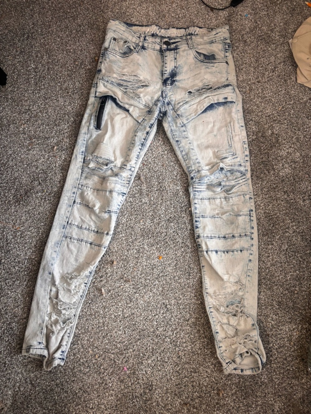 GSTR Light Blue Distressed Men's Skinny Moto Jeans